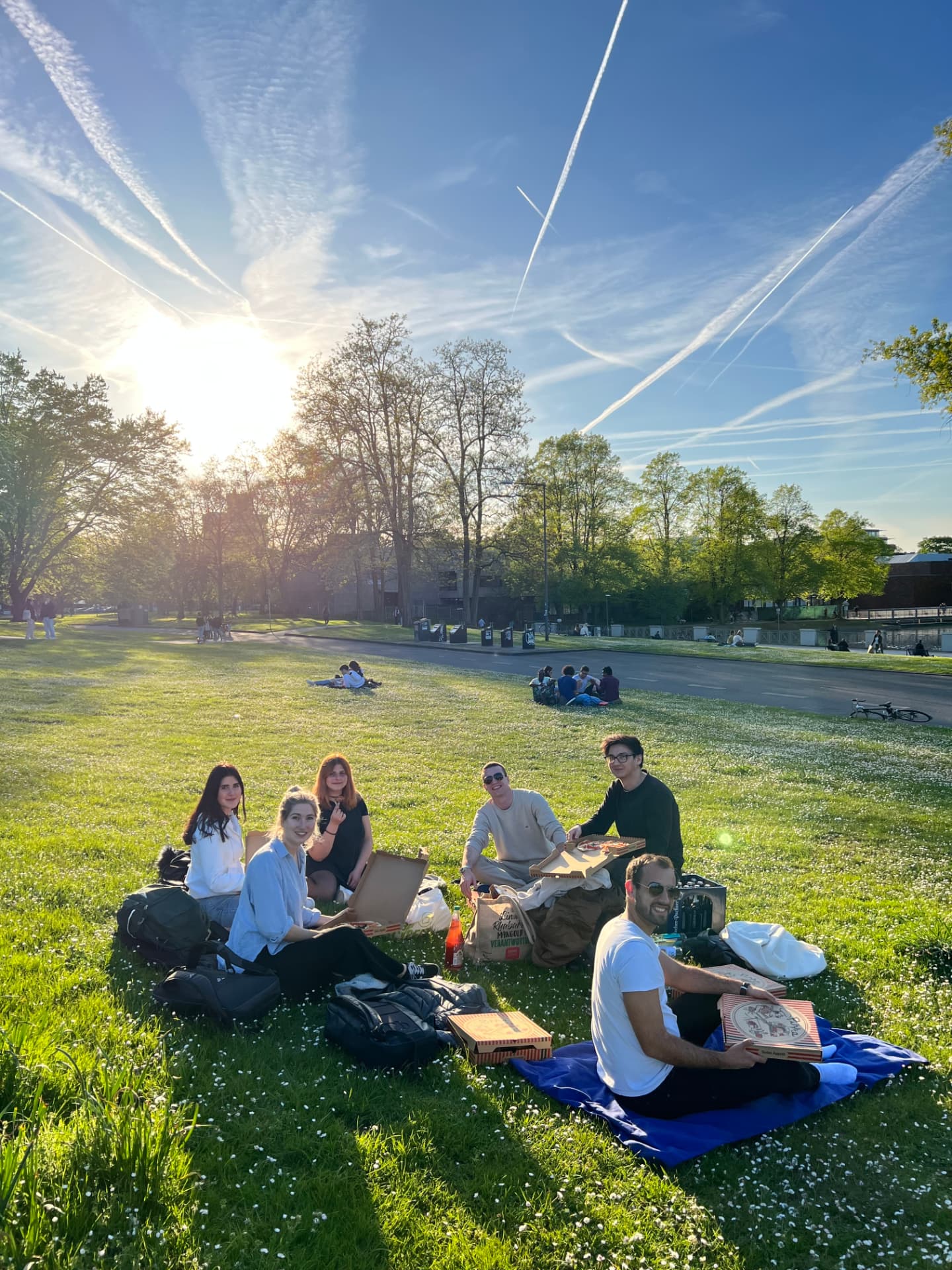 Teampicknick mit Pizza im Park